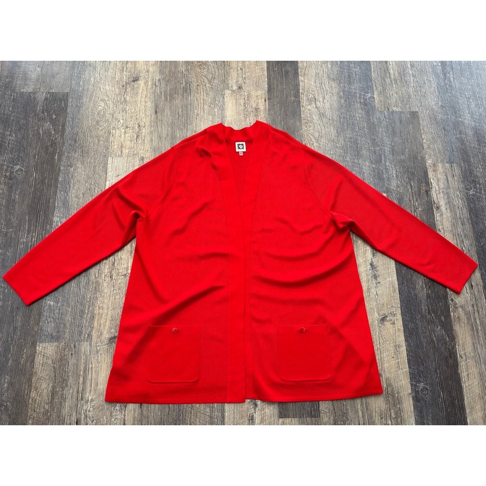 Anne Klein Womens 3X Red‎ Open Front Cardigan Long Sleeve Pocket Sweater